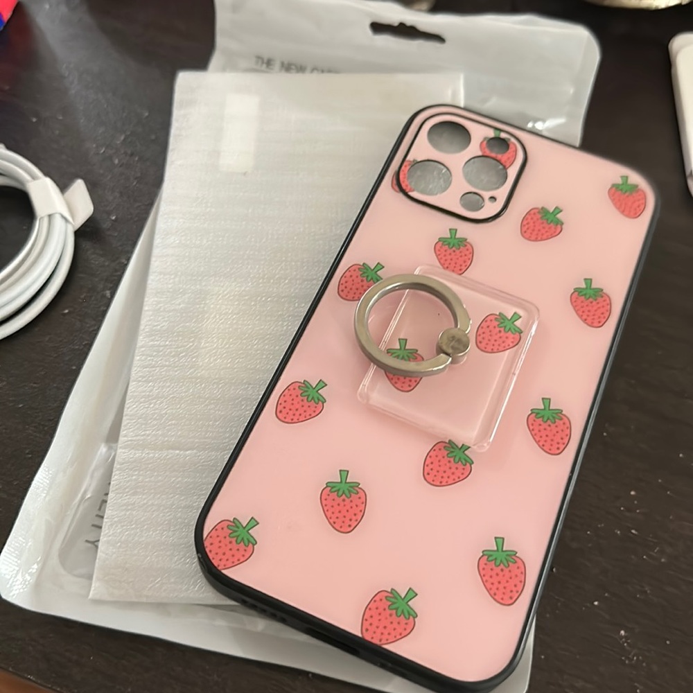 iPhone 12 strawberry print with glass protector